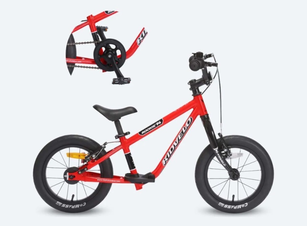 best 14 inch kids bikes: The Kidvelo Rookie 14 bike in front of a blank background
