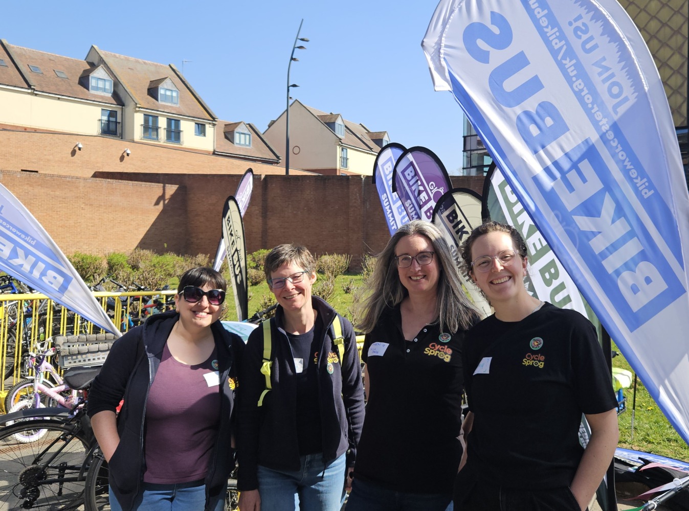 Mildred, Saskia, Karen and Emily at the Bike Bus summit in Worcester