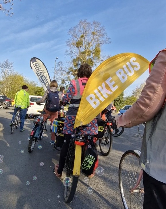 Bike Bus with flags and bubbles