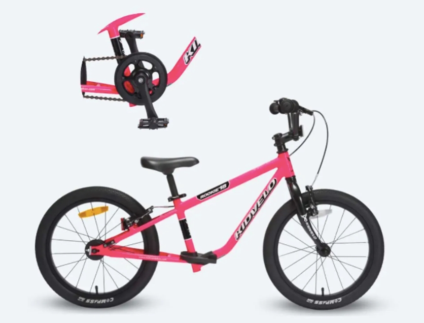 bikes for girls: Kidvelo Rookie 18 in pink on a blank background