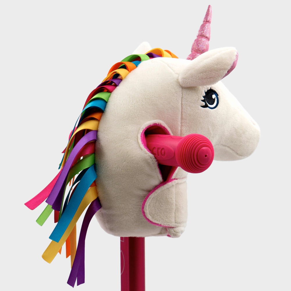 bikes for girls: a unicorn head plushie mounted to some handlebars