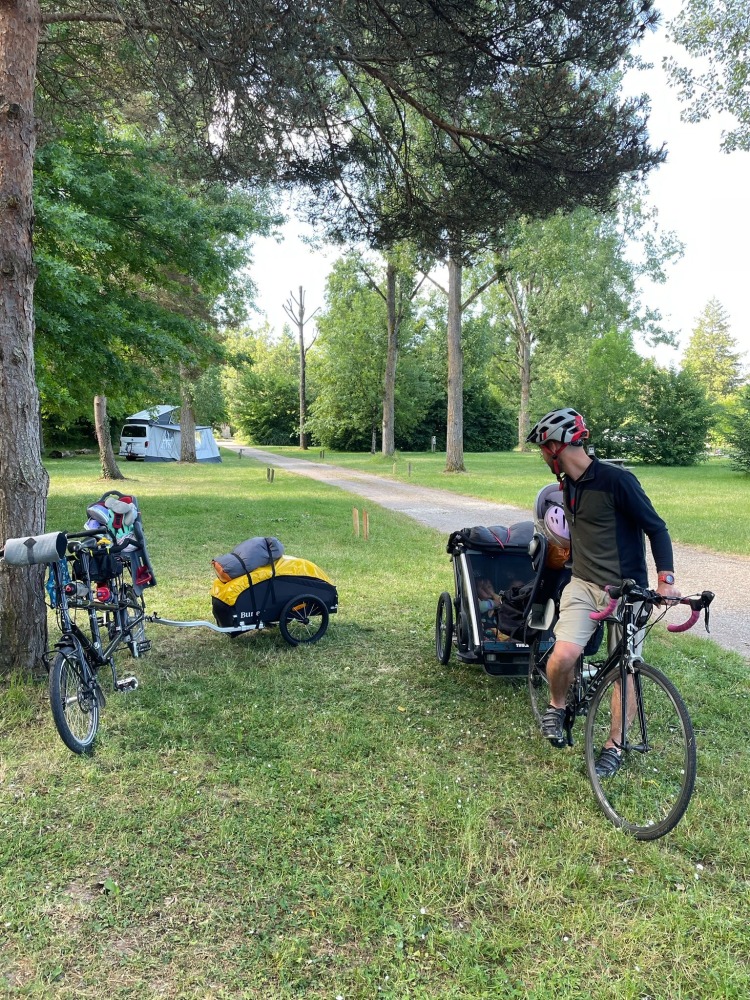 Burley Nomad cargo trailer review family bikes set up ready to go