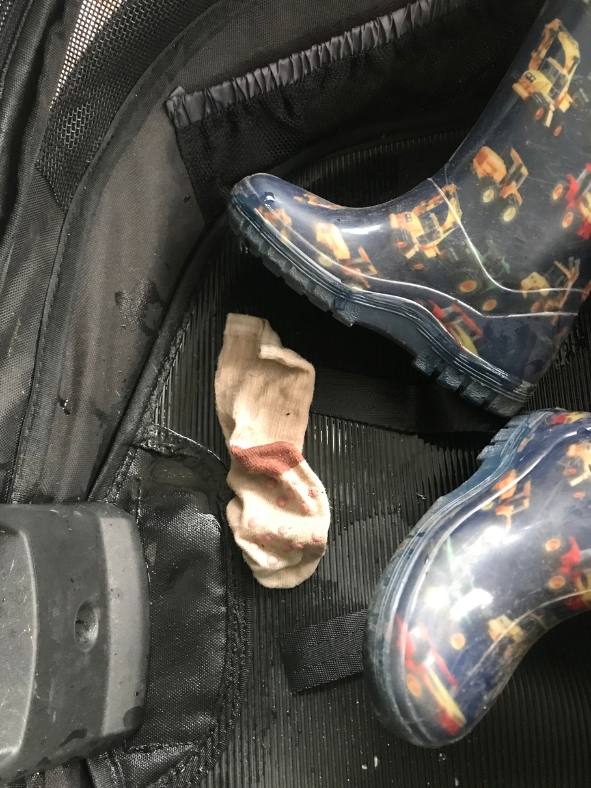 A family review of the hamax outback double trailer- a photo of a pool of water in the trailer foot well