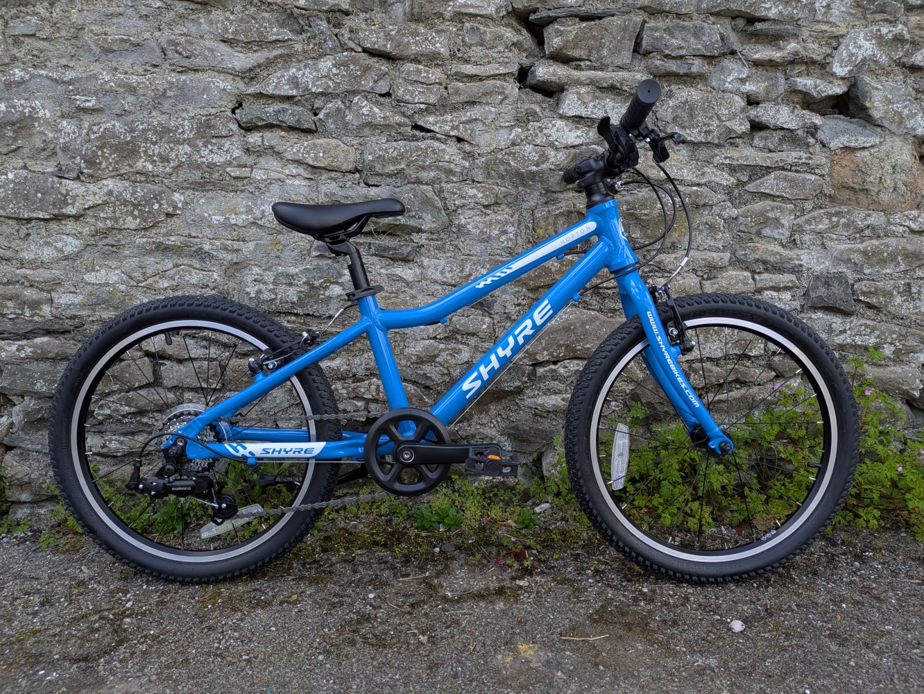 Shyre Hopton 20 review: A side view of the Shyre 20 bike leaning against a brick wall