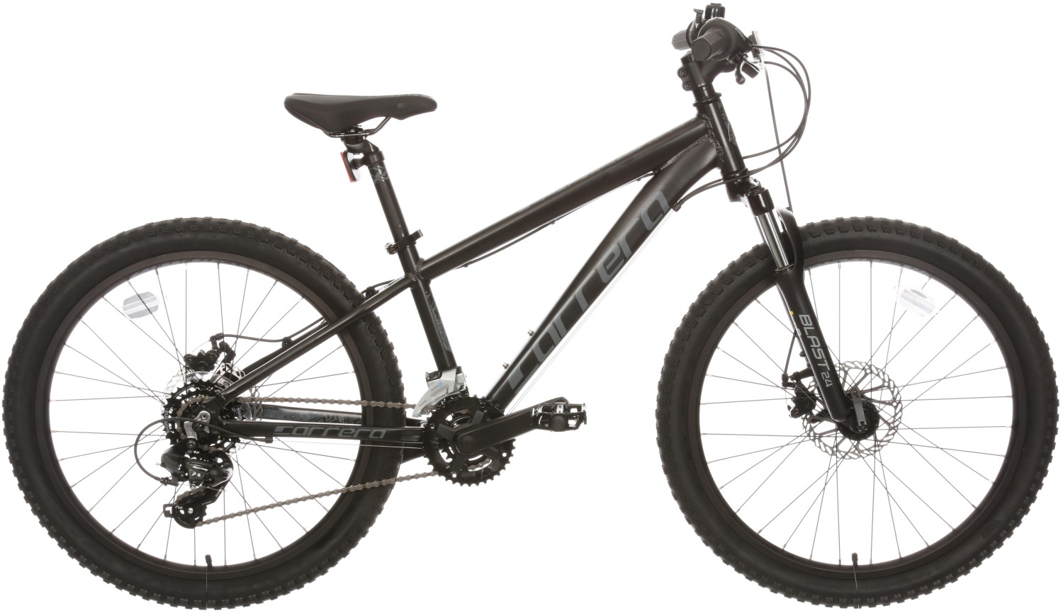 Best 24 inch kids mountain bikes: A side view of the Carrera Blast 24 mountain bike