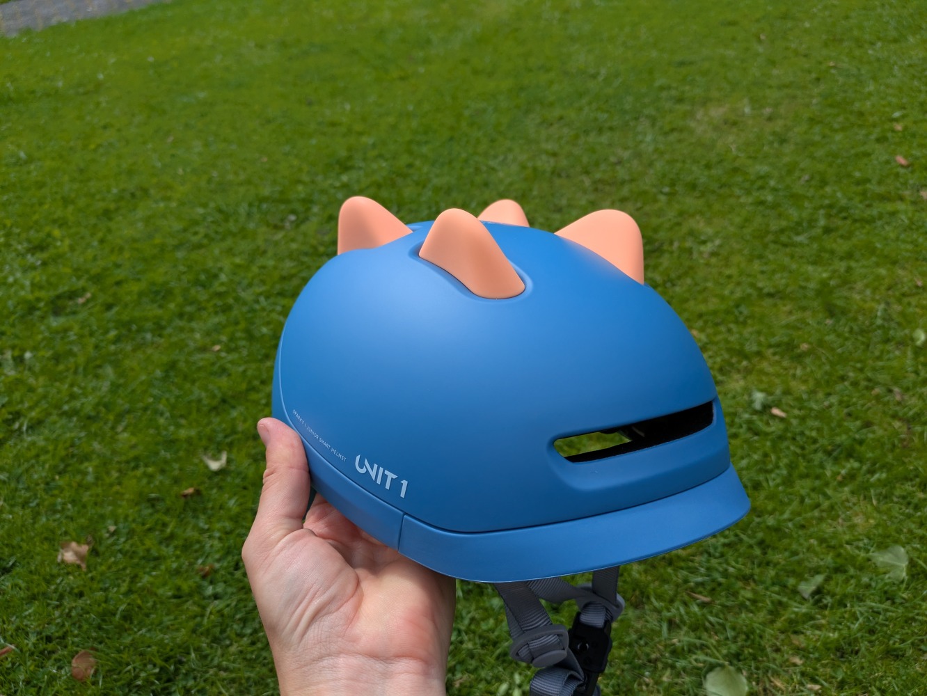 the blue SPARKY helmet with pink dino inserts